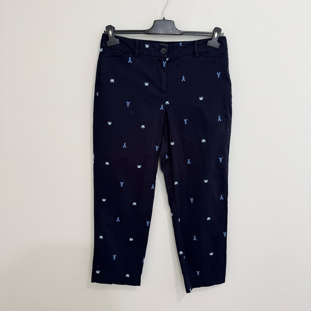 Talbots Navy Crab Lobster Embroidered Curvy Perfect Crop Pants
